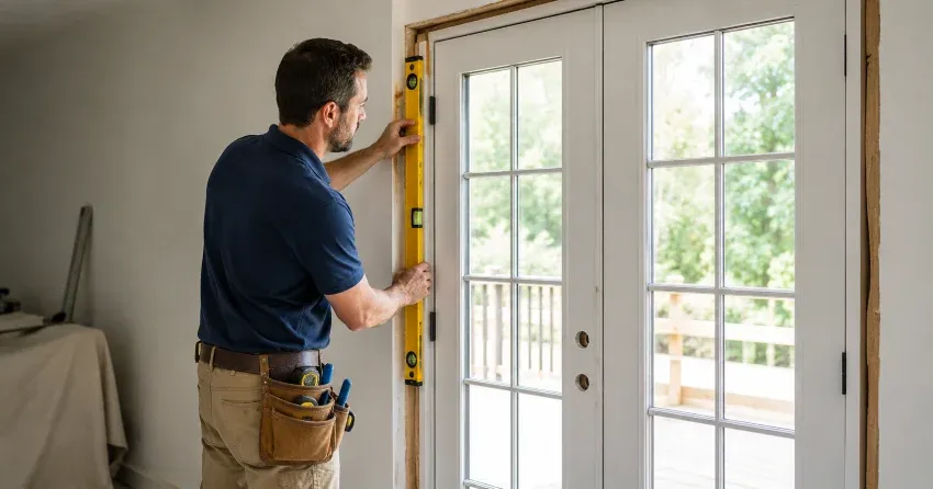 newly installed French doors with divided glass panes in Mount Brydges