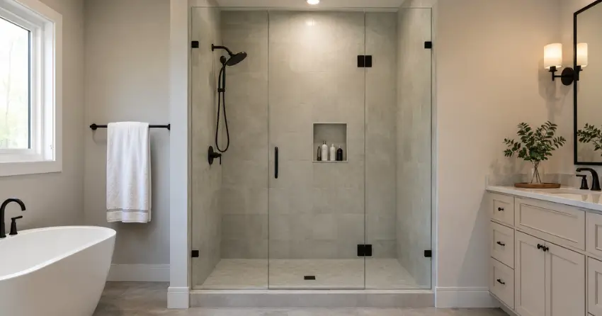 new frameless glass shower door installed in Campbellvale, Mount Brydges