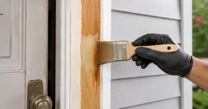 technician probing rotted wood on a door frame in Campbellvale, Mount Brydges
